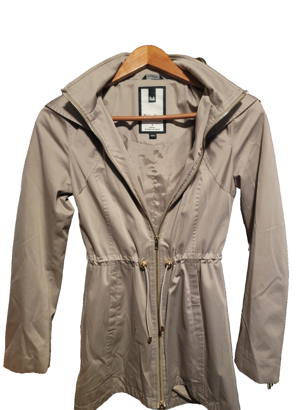 Soia & Kyo Hooded Trench Coat Womens XS Tan Taupe Anorak Rain Utility Jacket SK